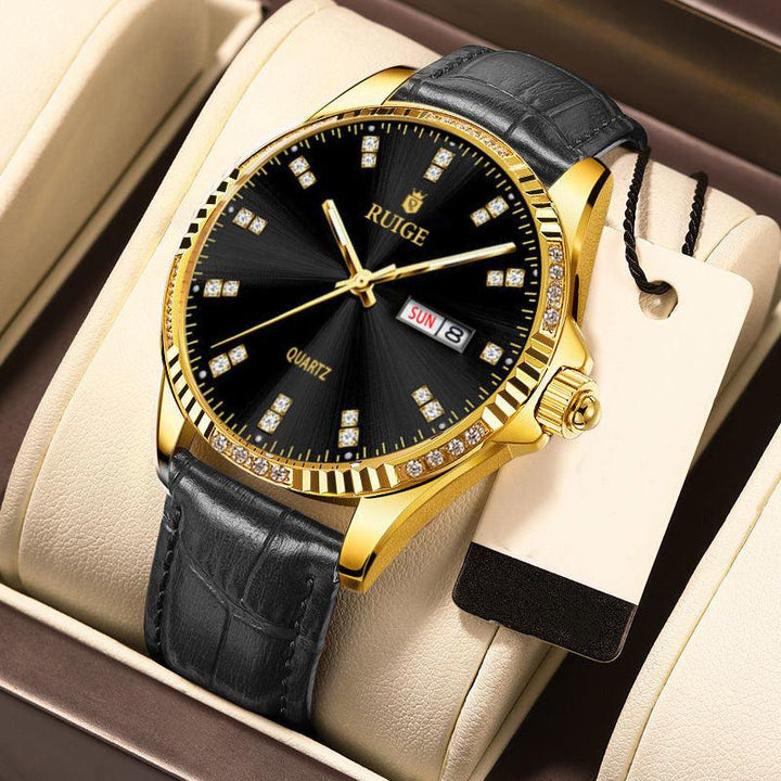 Gold Diamond Men's Quartz Watch Waterproof - Mamofa Global Store