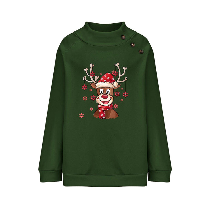 Turtleneck Buttons Christmas Deer Loose Sweater Female - Mamofa Global Store