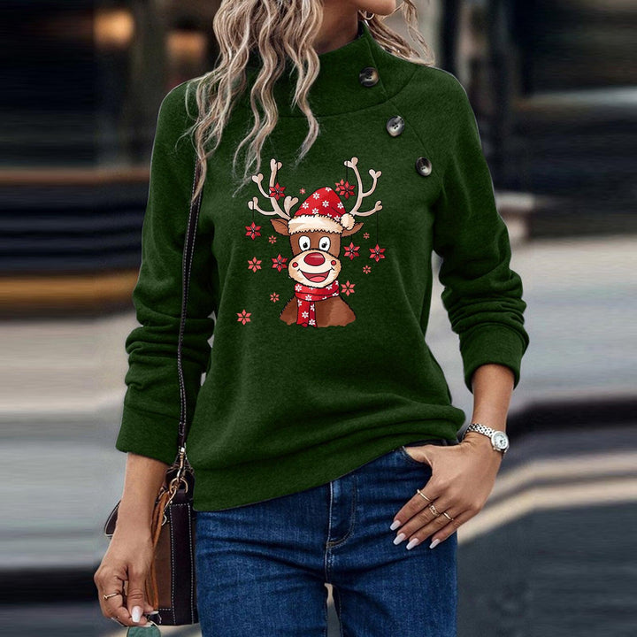 Turtleneck Buttons Christmas Deer Loose Sweater Female - Mamofa Global Store