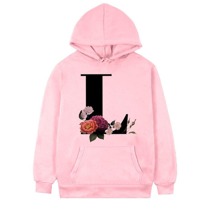 Women's 26-letter Flowers Printed Fleece Hoodie - Mamofa Global Store