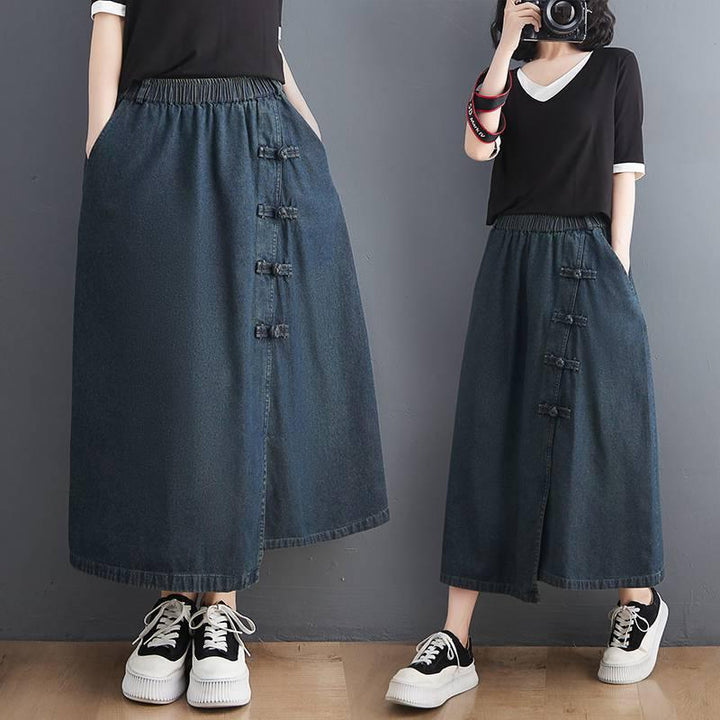 Artistic Retro Buckle Denim Skirt - Mamofa Global Store