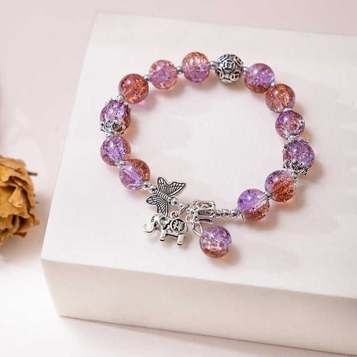 Chinese Style Butterfly Cracked Cystal Bracelet Gradient Beads Antique Silver Ladies - Mamofa Global Store