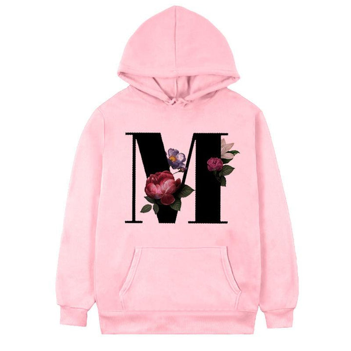 Women's 26-letter Flowers Printed Fleece Hoodie - Mamofa Global Store