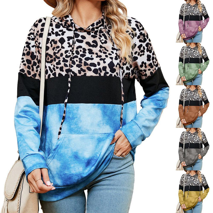 Women's Patchwork Tie-dyed Pocket Long Sleeve Sweater - Mamofa Global Store