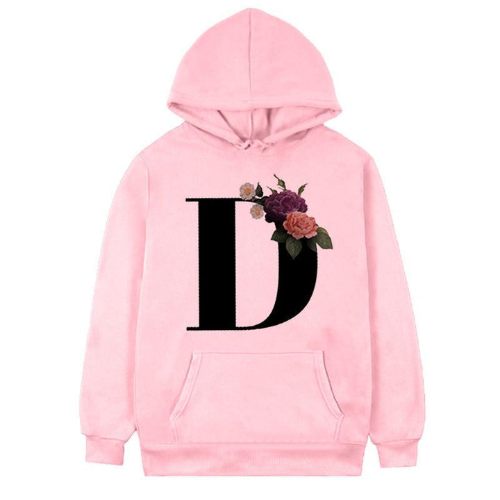 Women's 26-letter Flowers Printed Fleece Hoodie - Mamofa Global Store