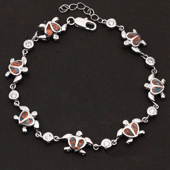 Silver Bracelet Classic Fashion Inlaid Opel OPAL Turtle Bracelet - Mamofa Global Store