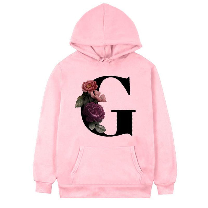 Women's 26-letter Flowers Printed Fleece Hoodie - Mamofa Global Store