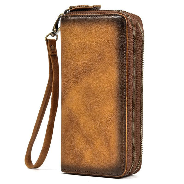 Men's Crazy Horse Leather Long Leather Zipper Wallet - Mamofa Global Store