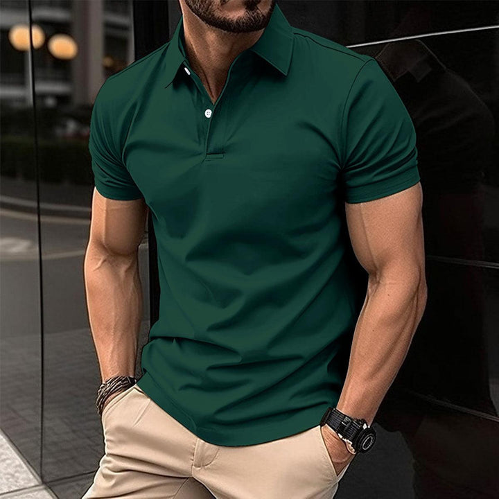 Summer Short Sleeve Polo Shirt Men Solid Color Button Lapel Button Top - Mamofa Global Store