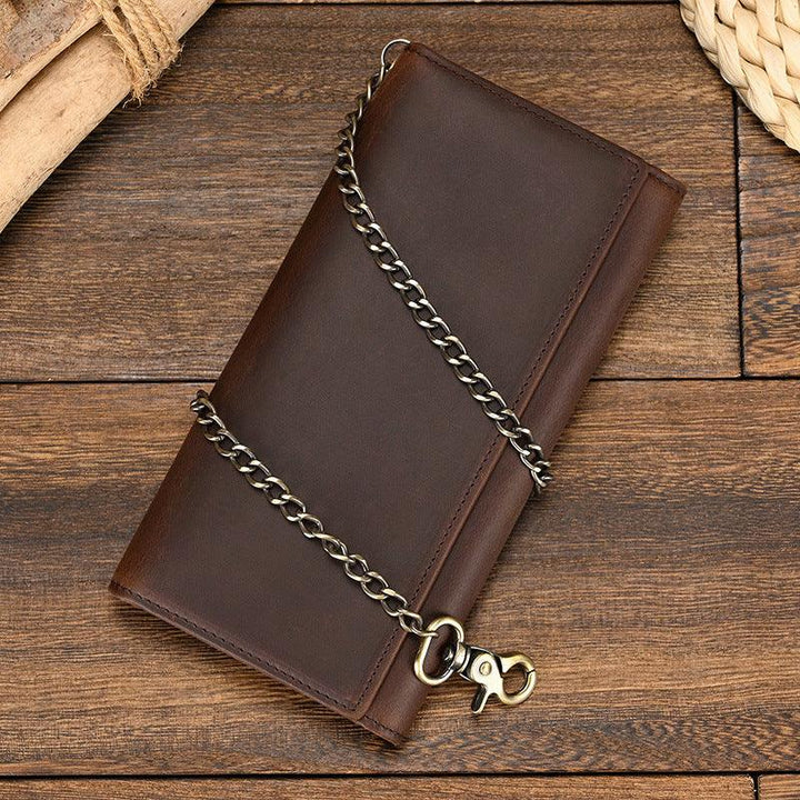 Men's Crazy Horse Leather Long Chain Anti-theft Wallet - Mamofa Global Store