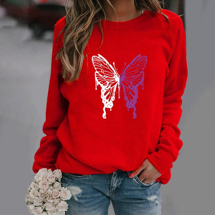 Fashion Colorized Butterfly Round Neck Sweater Printed Sports Top - Mamofa Global Store