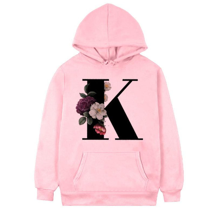 Women's 26-letter Flowers Printed Fleece Hoodie - Mamofa Global Store