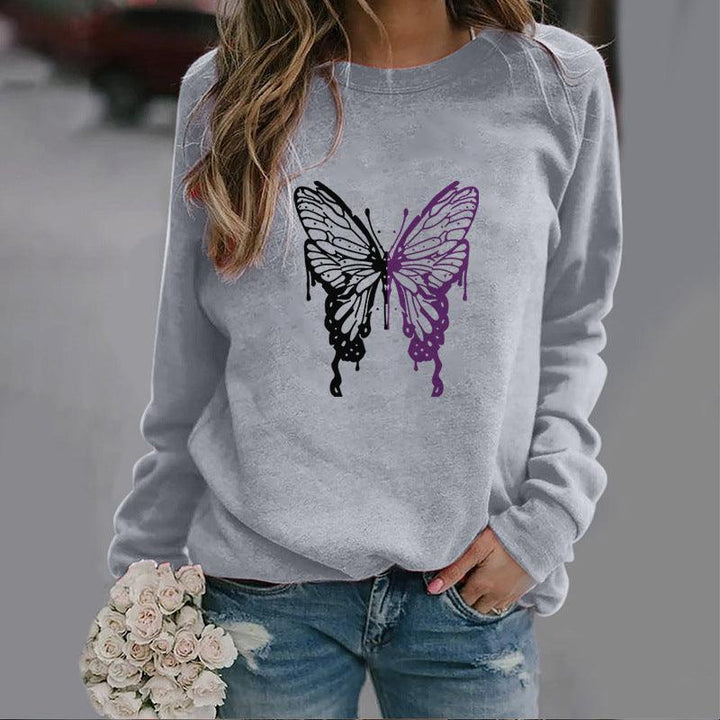 Fashion Colorized Butterfly Round Neck Sweater Printed Sports Top - Mamofa Global Store