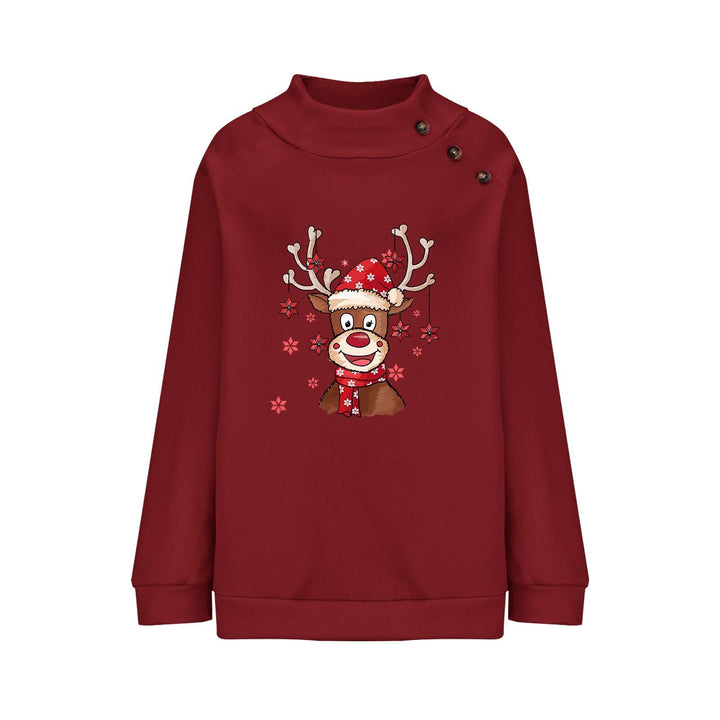 Turtleneck Buttons Christmas Deer Loose Sweater Female - Mamofa Global Store