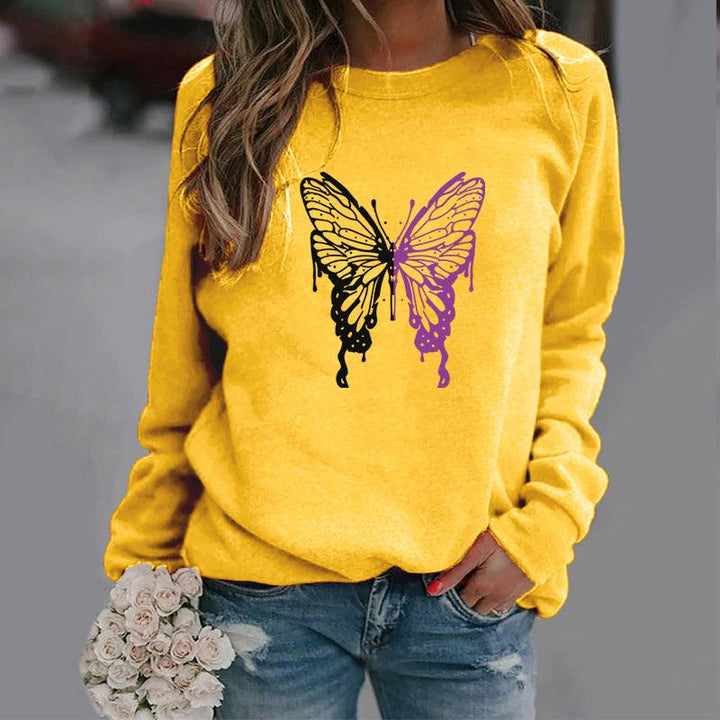 Fashion Colorized Butterfly Round Neck Sweater Printed Sports Top - Mamofa Global Store