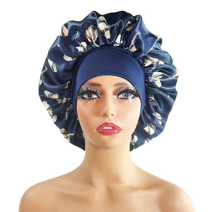 Wide-brimmed Satin Nightcap Printed Round Cap Cross-border New Arrival Printed Home Hat Soft Shower Cap Plus-sized - Mamofa Global Store