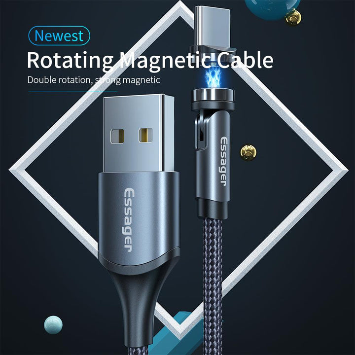 Essager Rotate Magnetic Cable 360 Degree USB Type C Charging Cable Fast Charging Magnet Charger 540 Rotate Micro Magnetic Cable - Mamofa Global Store