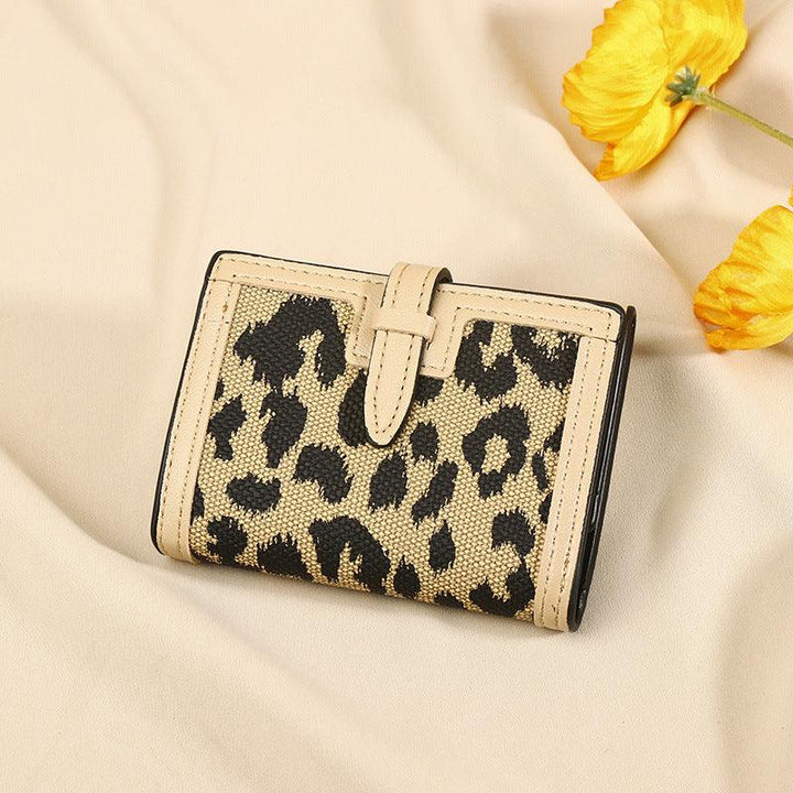 Women's Wallet Short New Leopard Print Pull-belt Multi-functional Large Capacity Tri-fold Retro Multiple Card Slots Clutch Card Holder - Mamofa Global Store