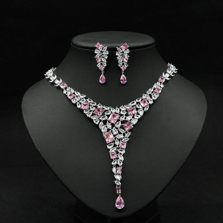 Colorful Zircon Necklace Set Wedding Dress Wedding Earring Accessories - Mamofa Global Store