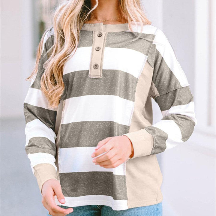 Colored Pullover Loose Casual Striped Printed Long Sleeves Women - Mamofa Global Store