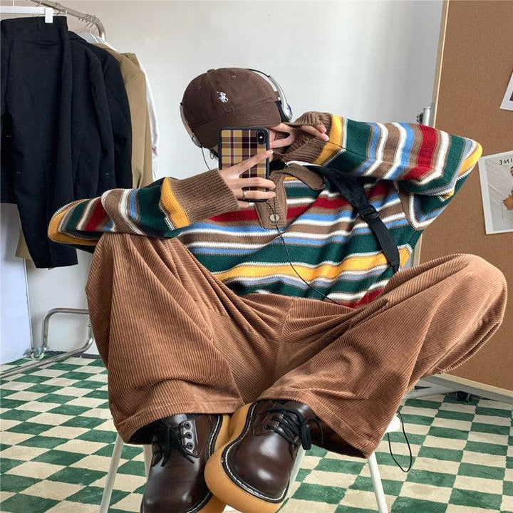 New Vintage Colored Striped Polo Knit - Mamofa Global Store