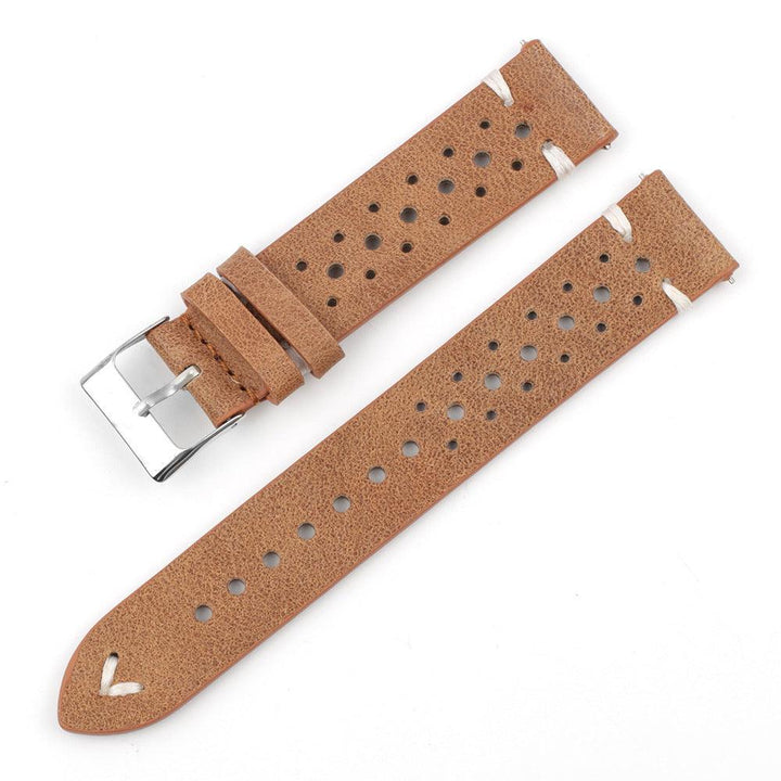 Gray-blue Multi-hole Stitching Leather Watch Band - Mamofa Global Store