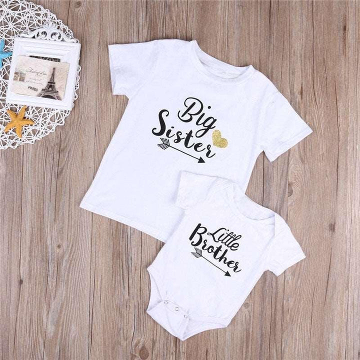 Baby Romper Sisters And Brothers Printed Short Sleeve - Mamofa Global Store