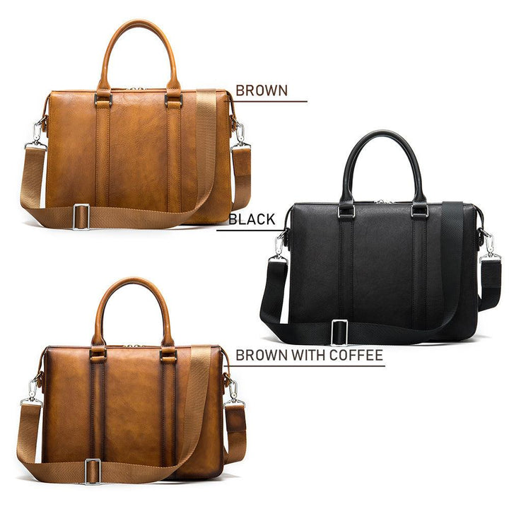 Vintage Men's Leather Briefcase Fashionable Business 14 Inch Computer Handbag - Mamofa Global Store