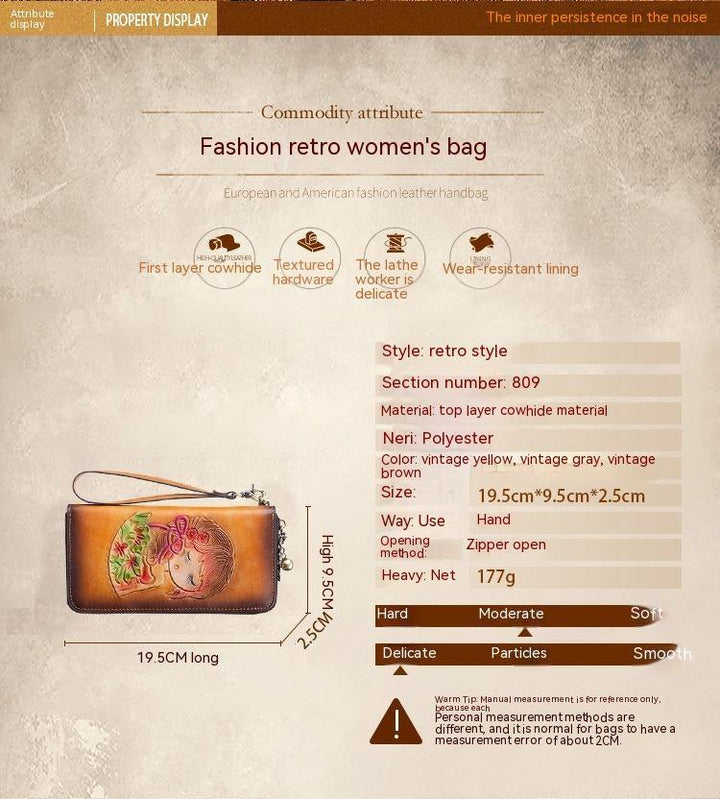 RFID Anti-theft Swiping Women's Handmade First Layer Cowhide Wallet - Mamofa Global Store