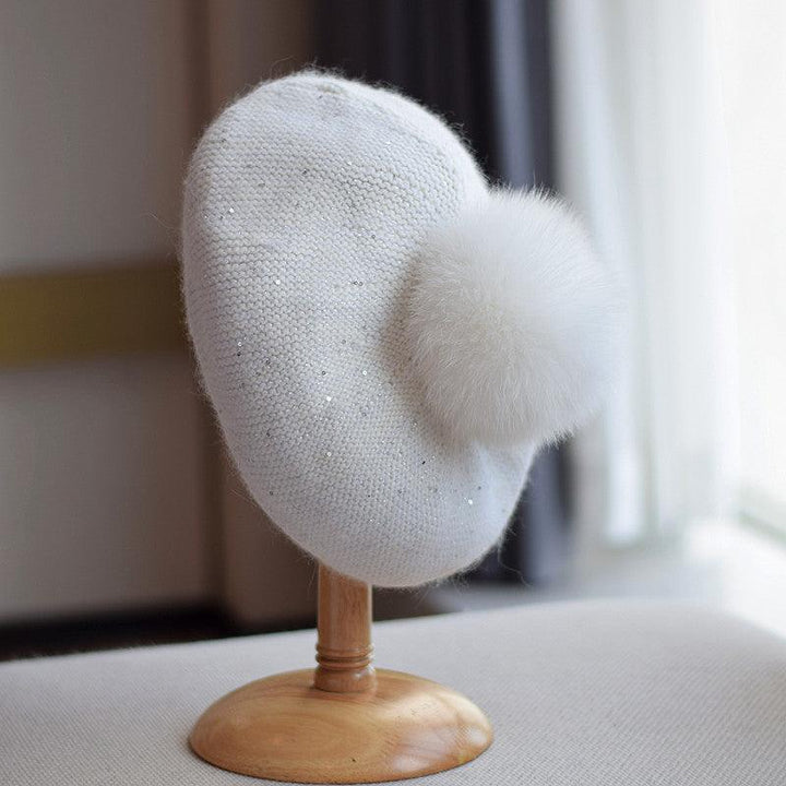 Rabbit Hair Knitted Sequin Beret - Mamofa Global Store