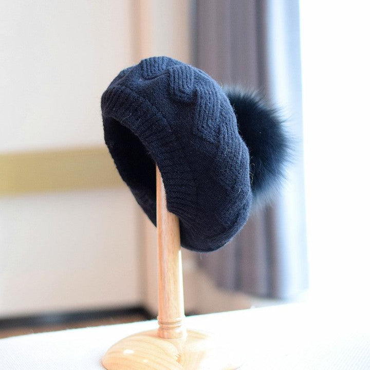 Female Autumn And Winter Knitting Fox Fur Ball Hat - Mamofa Global Store