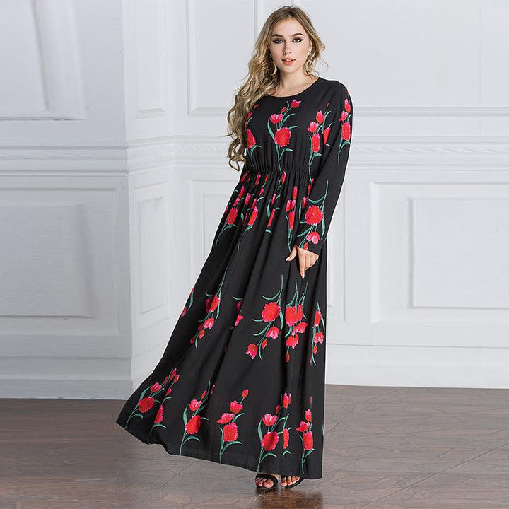 Rose Print Robe Dress - Mamofa Global Store