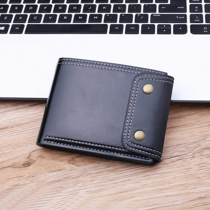 Button Purse Short Men's Money Clip Oil Wax Leather - Mamofa Global Store