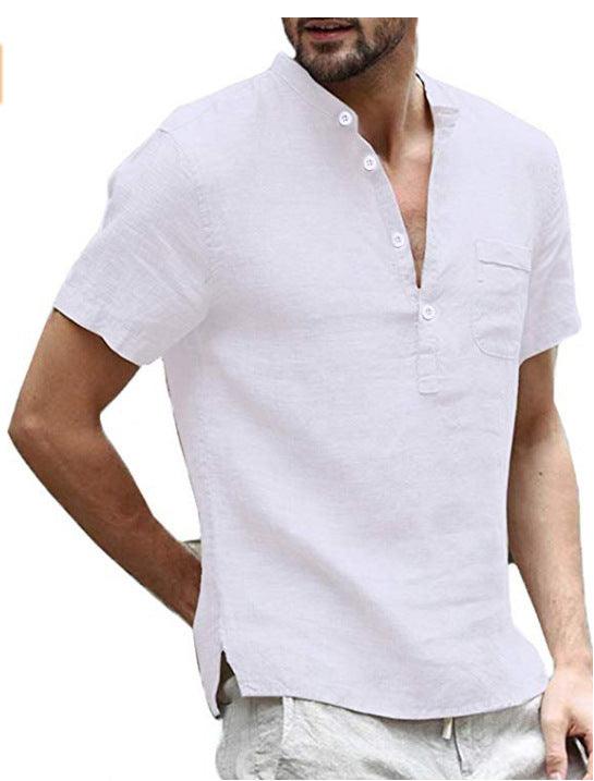 Casual Linen Solid Color Shirt Button - Mamofa Global Store