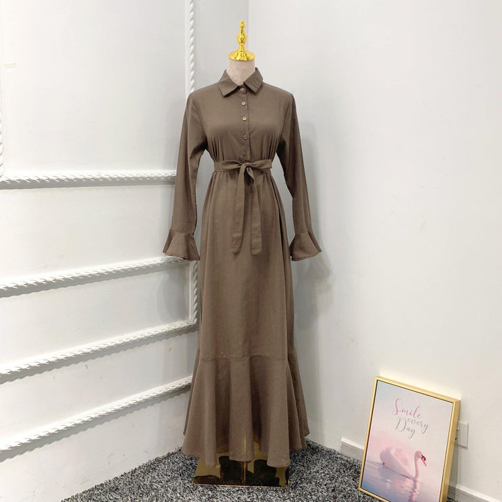 Flared Sleeve Shirt Dress Dubai Robe - Mamofa Global Store