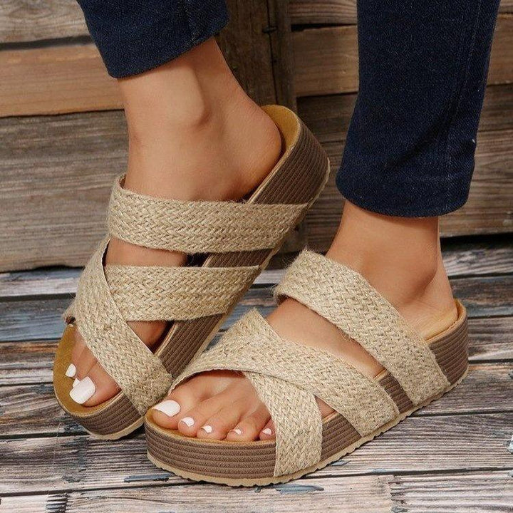 Woven Cross-strap Slippers Summer Platform Sandals - Mamofa Global Store