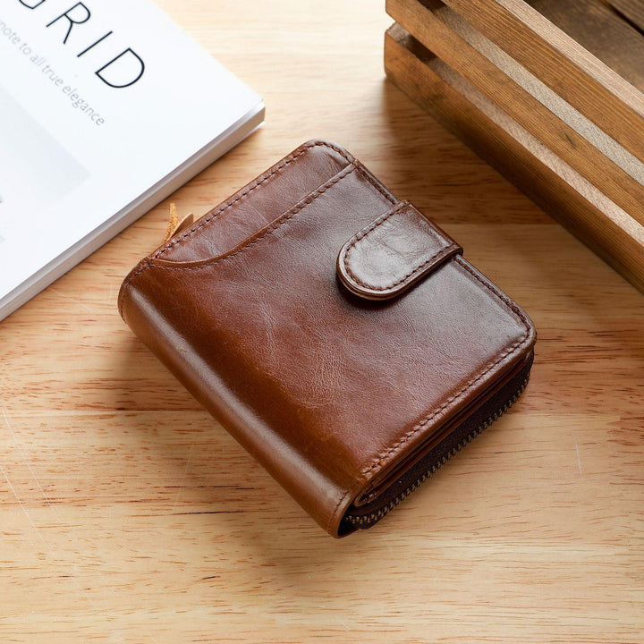 Leather Men's First Layer Short Wallet Multiple Card Slots - Mamofa Global Store