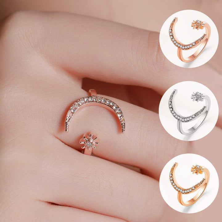 Moon And Star Opening Rings Fashion Rhinestones Personalized Jewelry For Women - Mamofa Global Store