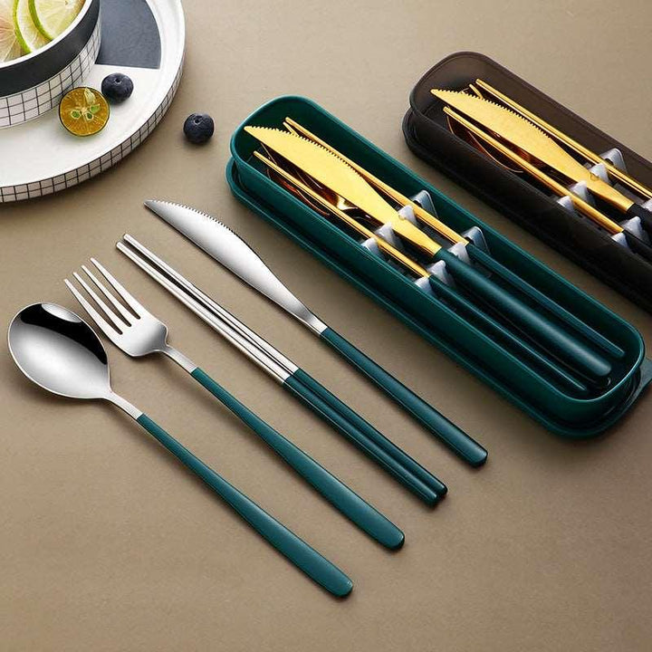 304 Dinnerware Set Flatware Kitchen Accessories Camping Travel Sets Gold Knife Fork Spoon Portable Cutlery Sets With Case - Mamofa Global Store