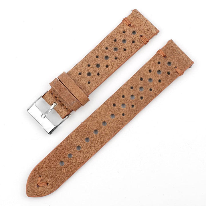 Gray-blue Multi-hole Stitching Leather Watch Band - Mamofa Global Store