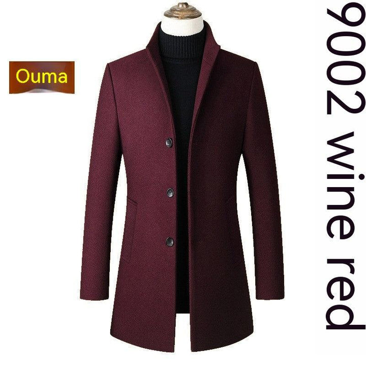 Single-breasted Stand Collar Wool Woolen Men's Coat - Mamofa Global Store