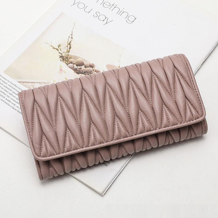 Women's Fashion Multi-card-slot Pleated Long Genuine Leather Wallet - Mamofa Global Store