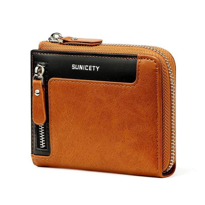 Men's Short Fashion Leather Zipper RFID Wallet - Mamofa Global Store