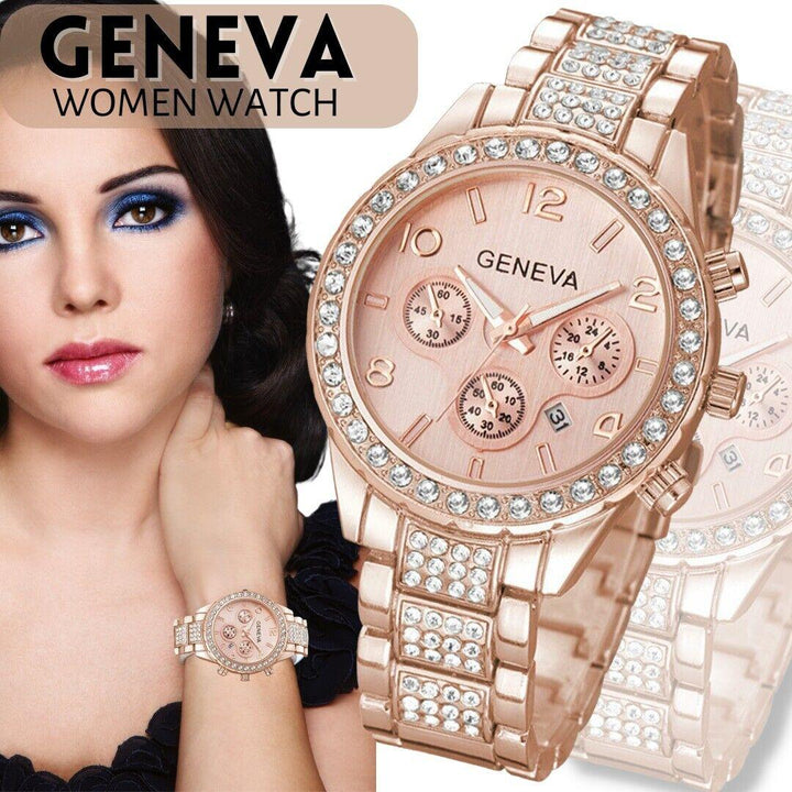 Waterproof Women Luxury Classic Stainless Steel Crystal Quartz Round Wrist Watch - Mamofa Global Store