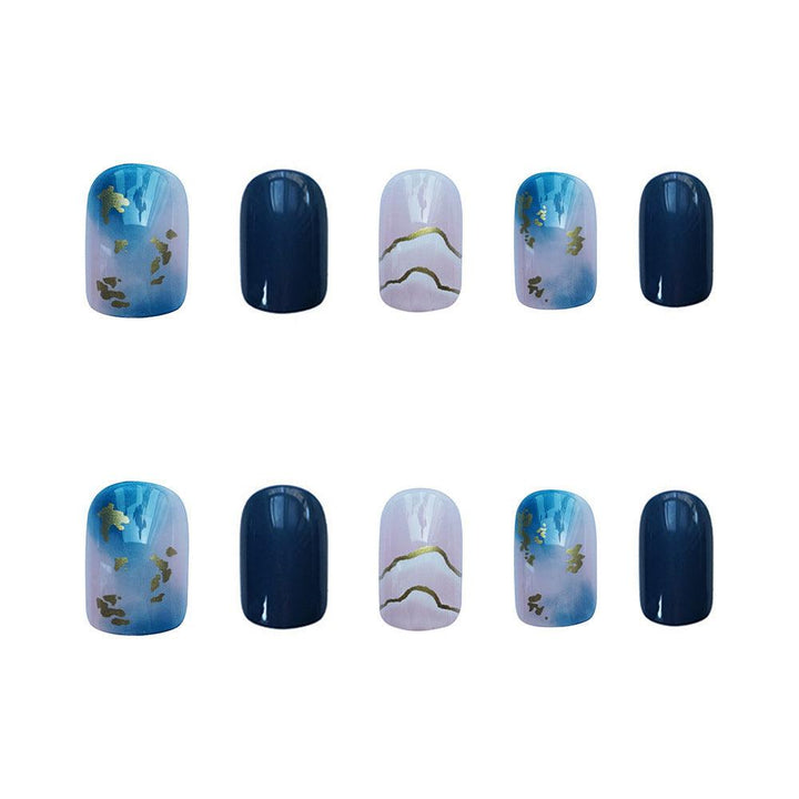 Sea Blue Smudged Fake Nail Stickers Wear Nails - Mamofa Global Store