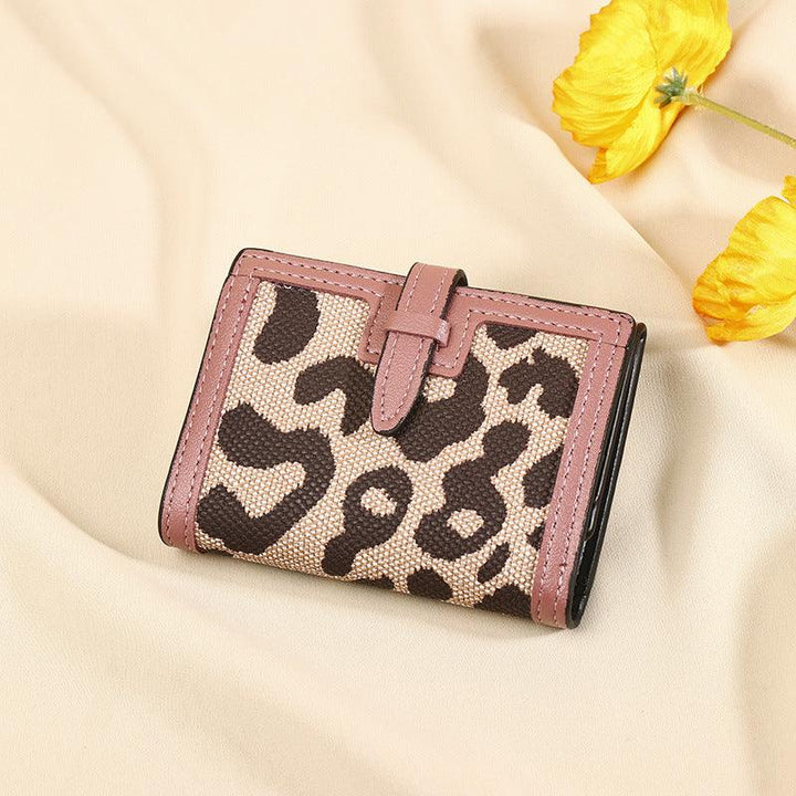 Women's Wallet Short New Leopard Print Pull-belt Multi-functional Large Capacity Tri-fold Retro Multiple Card Slots Clutch Card Holder - Mamofa Global Store