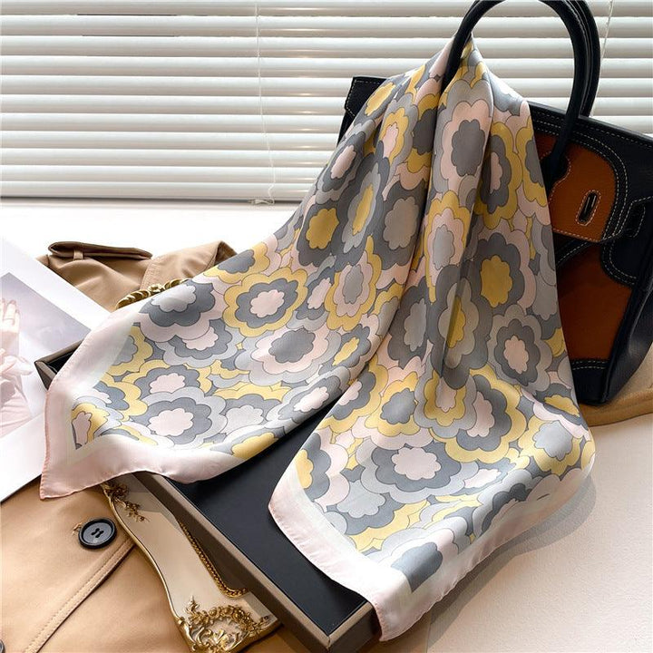 Flower Color Matching Artificial Silk Women's Square Scarf - Mamofa Global Store