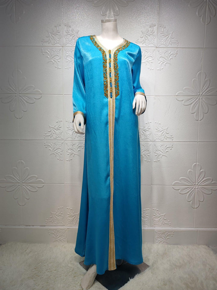 Dress With Hot Diamond Ribbon Lace Dubai Muslim Robe - Mamofa Global Store