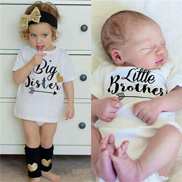 Baby Romper Sisters And Brothers Printed Short Sleeve - Mamofa Global Store