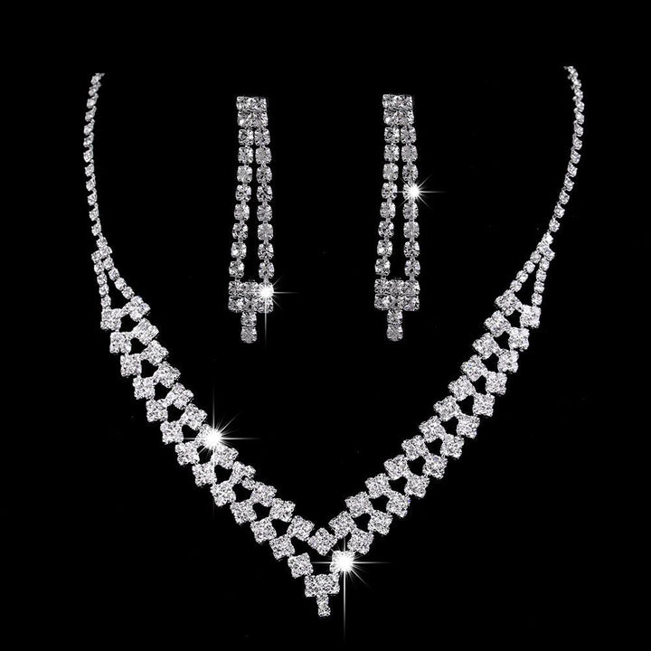 Full Rhinestone Zircon Water Drop Necklace Earrings Jewelry Set - Mamofa Global Store